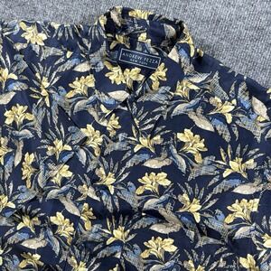 Andrew Fezza Shirt‎ Mens Large 100% Silk Hawaiian Floral Button-Up
